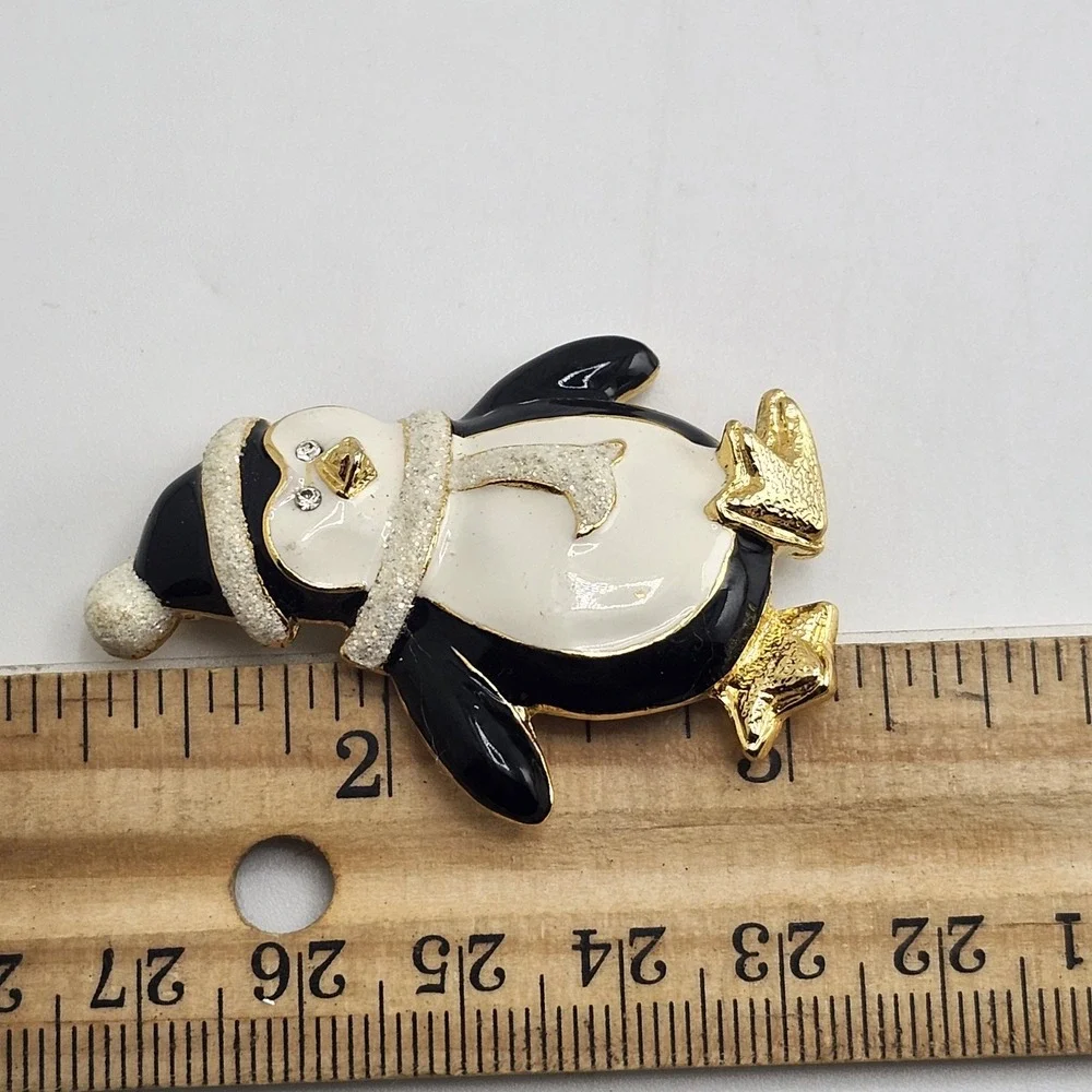 Holiday Pin Brooch Glitter Rhinestone Crystal Christmas Penguin Santa‎ Enamel